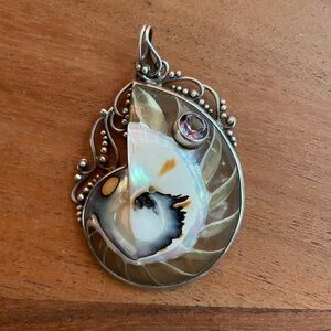 Sterling Silver and Shell Pendant with Amethyst